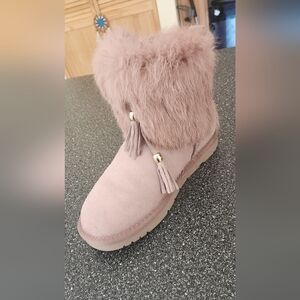 Women's Suede Tassel Boots - Pink
